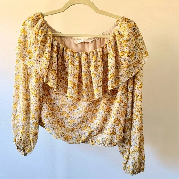 ASTR The Label One-Shoulder Yellow Floral Peasant Top - Picture 6 of 8